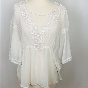 Free People Butterfly Lace Sheer Blouse White